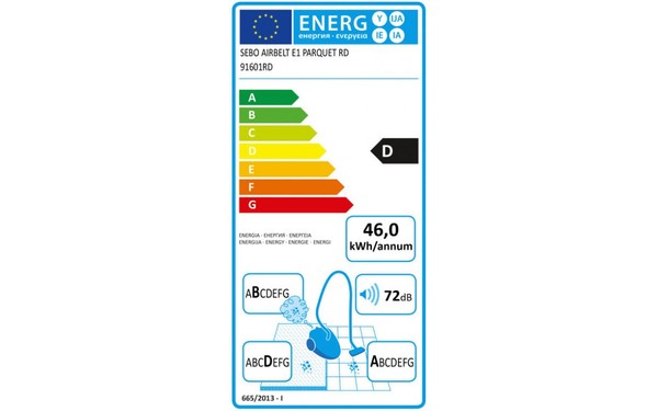 SEBO Airbelt E1 Parquet RD - &Eacute;tiquette &eacute;nergie