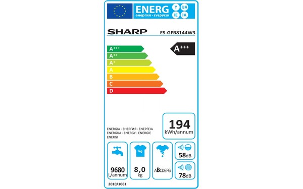 SHARP ES-GFB8144W3 - &Eacute;tiquette &eacute;nergie