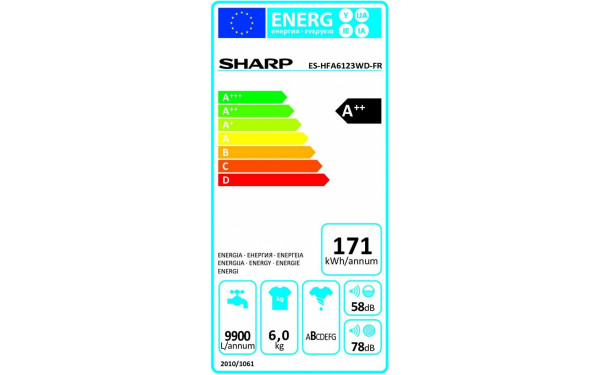 SHARP ES-HFA6123WD - &Eacute;tiquette &eacute;nergie