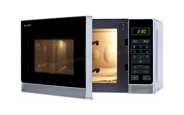 SHARP R-242INW - Vue 3/4 droite, porte ouverte