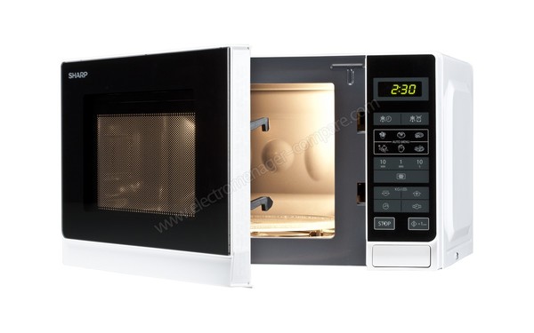 SHARP R-242WW - Vue 3/4 droite, porte ouverte