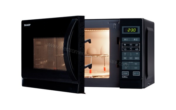 SHARP R-642BKW - Vue 3/4 droite porte ouverte