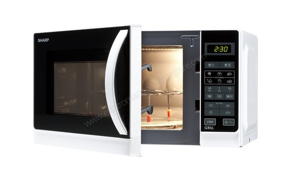 SHARP R-642WW - Vue 3/4 droite, porte ouverte