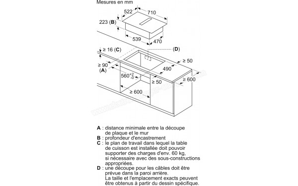 SIEMENS ED711HQ26E - Dimensions (cr&eacute;dit : Boulanger)