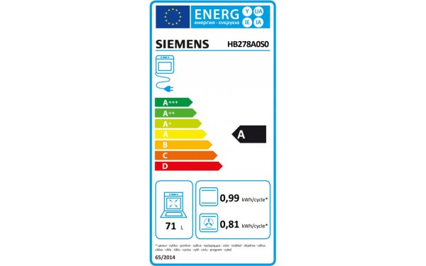 SIEMENS HB278A0S0 - &Eacute;tiquette &eacute;nergie