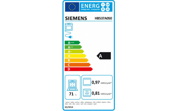 SIEMENS HB537A0S0 - &Eacute;tiquette &eacute;nergie