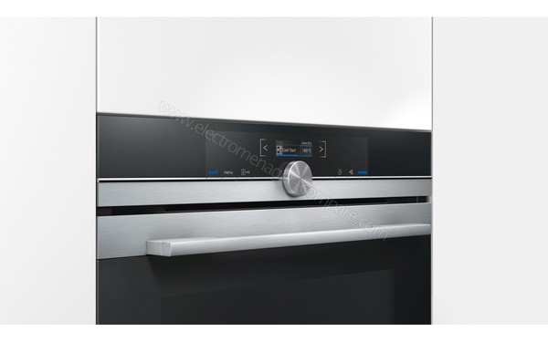 SIEMENS HB675G0S1F - Vue 3/4 gauche, poign&eacute;e et bandeau de commandes