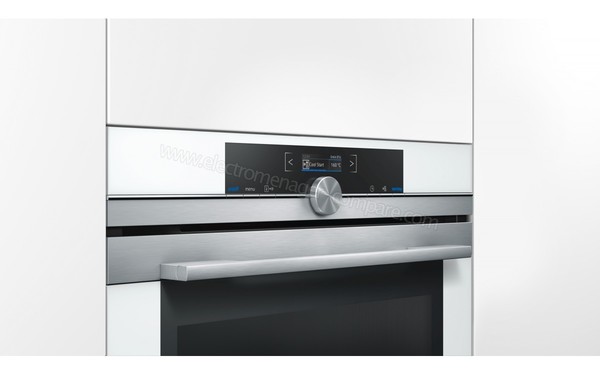 SIEMENS HB675G0W1F - Vue 3/4 gauche, poign&eacute;e et bandeau de commandes