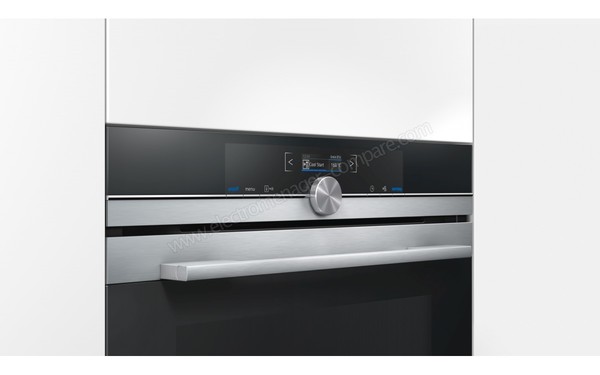 SIEMENS HB675G5S1F - Vue 3/4 gauche, poign&eacute;e et bandeau de commandes