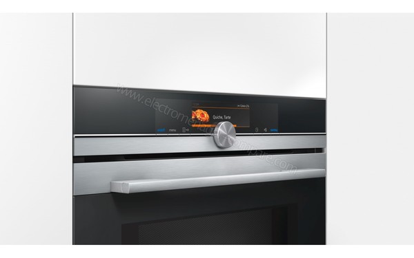 SIEMENS HM678G4S1F - Vue 3/4 gauche, poign&eacute;e et bandeau de commandes