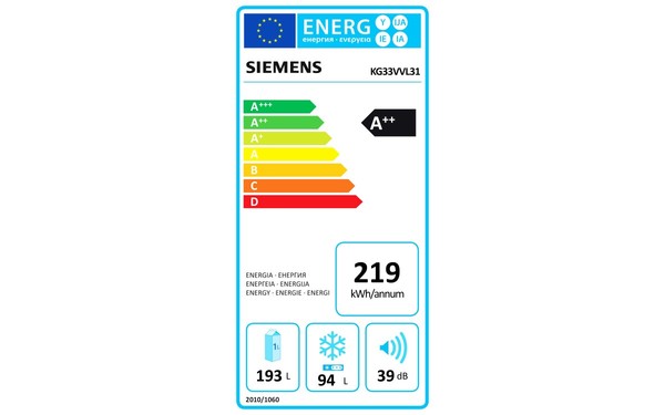 SIEMENS KG33VVL31 - &Eacute;tiquette &eacute;nergie