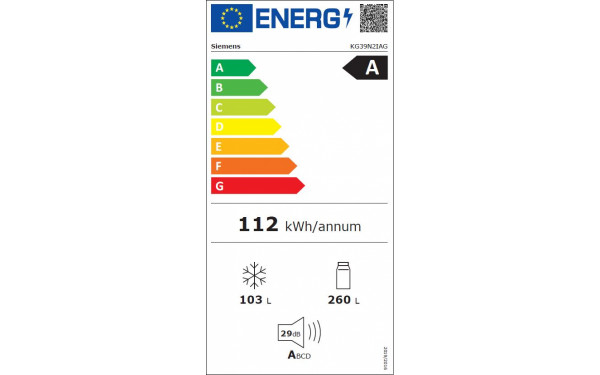 SIEMENS KG39N2IAG - &Eacute;tiquette &eacute;nergie v2