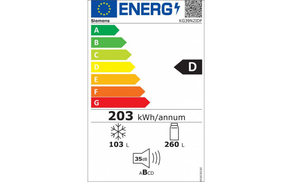 SIEMENS KG39N2IDF - &Eacute;tiquette &eacute;nergie v2