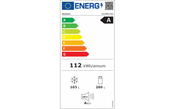 SIEMENS KG39N2XAG - &Eacute;tiquette &eacute;nergie v2