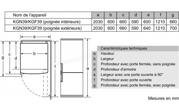 SIEMENS KG39NAIEQ - Dimensions