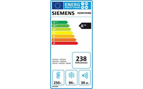 SIEMENS KG39VVW30S - &Eacute;tiquette &eacute;nergie
