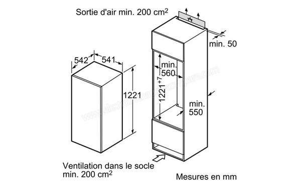 SIEMENS KI24RA55FF - sch&eacute;ma d'encastrement (cr&eacute;dit : Boulanger)