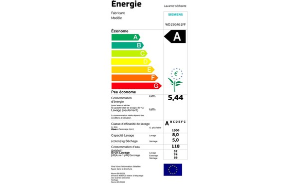 SIEMENS WD15G461FF - &Eacute;tiquette &eacute;nergie