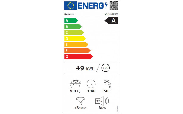 SIEMENS WM14N20XFR - &Eacute;tiquette &eacute;nergie v2