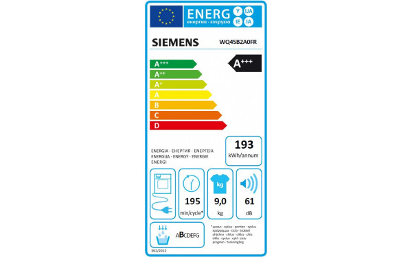 SIEMENS WQ45B2A0FR - &Eacute;tiquette &eacute;nergie