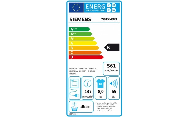 SIEMENS WT45G408FF - &Eacute;tiquette &eacute;nergie