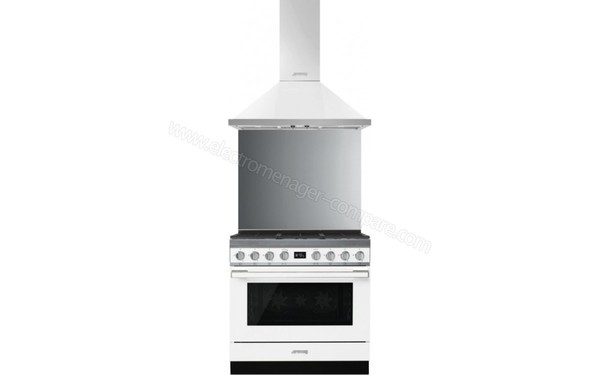 SMEG CPF9GMWH - Vue de face, avec hotte (cr&eacute;dit : Boulanger)