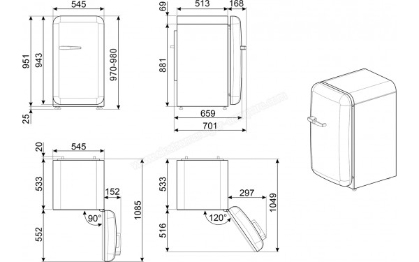 SMEG FAB10HRPG6 - Dimensions