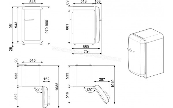 SMEG FAB10RDSN5 - Dimensions