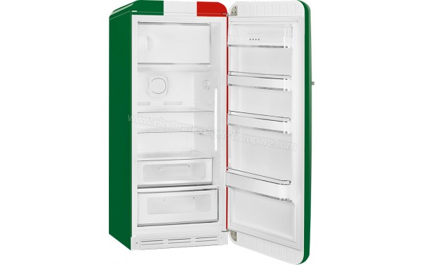 SMEG FAB28RDIT3 - Vue 3/4 gauche avec porte ouverte vide