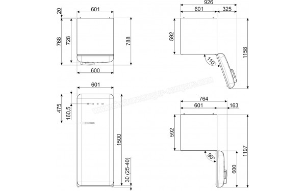 SMEG FAB28RDRU5 - Dimensions