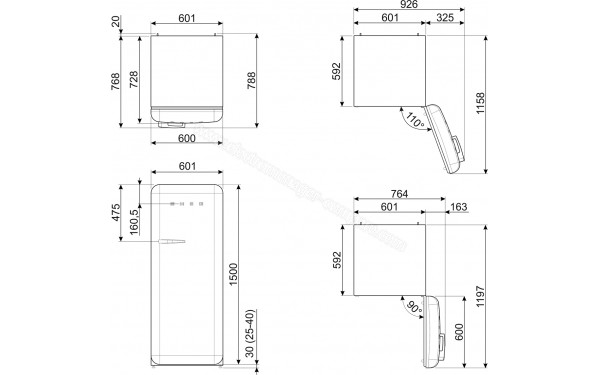 SMEG FAB28RMLM6 - Dimensions