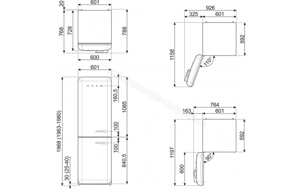 SMEG FAB32LRD6 - Dimensions