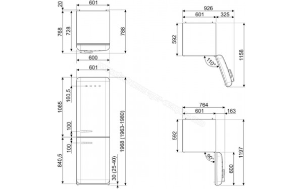 SMEG FAB32RWHM6 - Dimensions