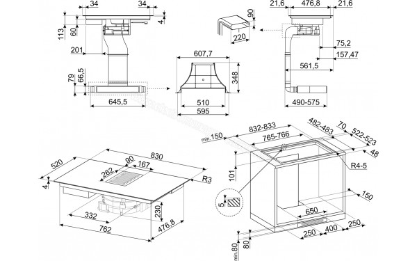 SMEG HOBD182DG - Dimensions