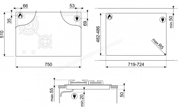 SMEG PM6743R - Dimensions