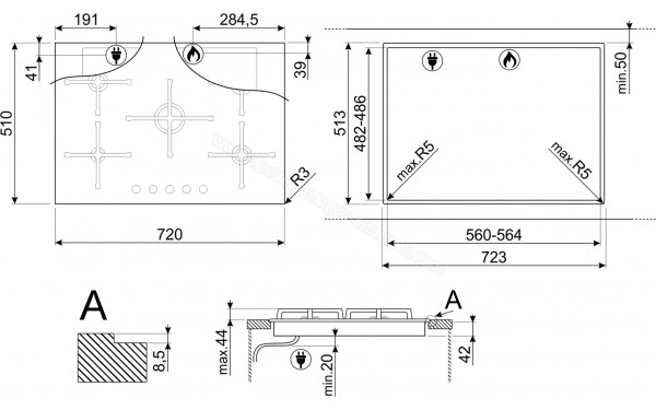 SMEG PV275B - Dimensions