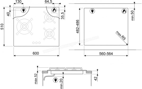SMEG PV363LN - Dimensions