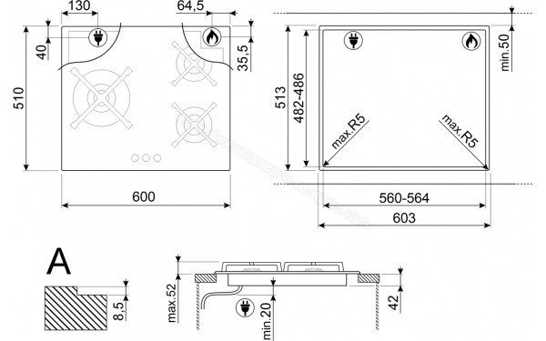 SMEG PV363LN - Dimensions