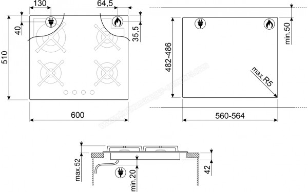 SMEG PV364N - Dimensions