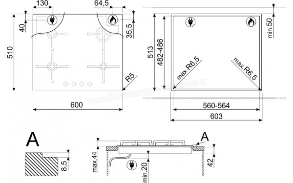 SMEG PV364N - Dimensions