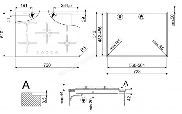 SMEG PV375N - Dimensions
