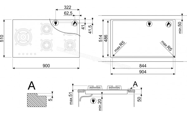 SMEG PV395LN - Dimensions