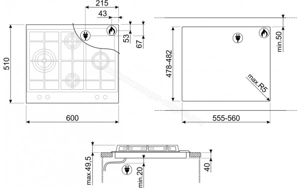 SMEG PX364L - Dimensions