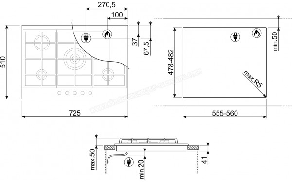 SMEG PX375MB - Dimensions