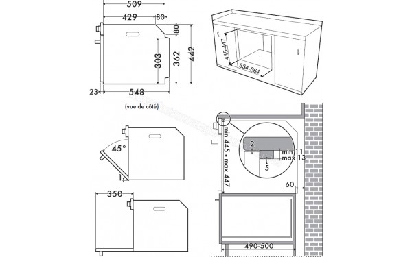 SMEG SF4101MN1 - Sch&eacute;ma technique encastrement sous les plans de travail (mm)