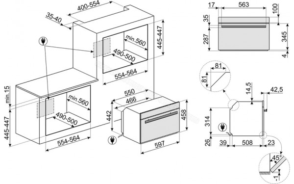 SMEG SF4604PMCNR - Dimensions