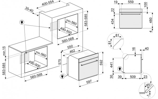 SMEG SF68C1AO - Dimensions