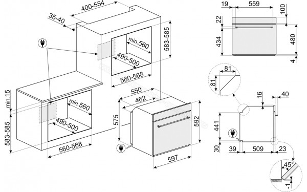 SMEG SF68C1B - Dimensions