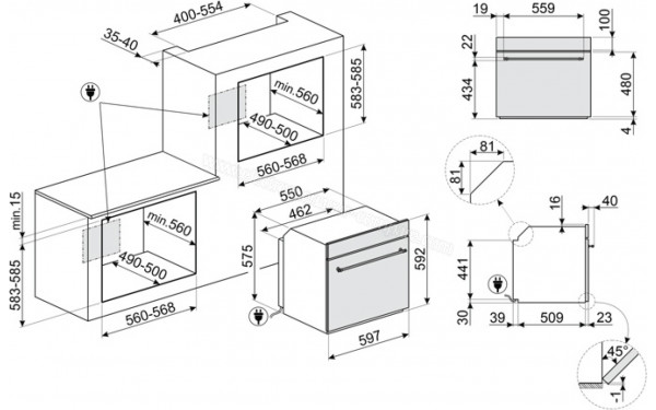 SMEG SF68C1PO - Dimensions
