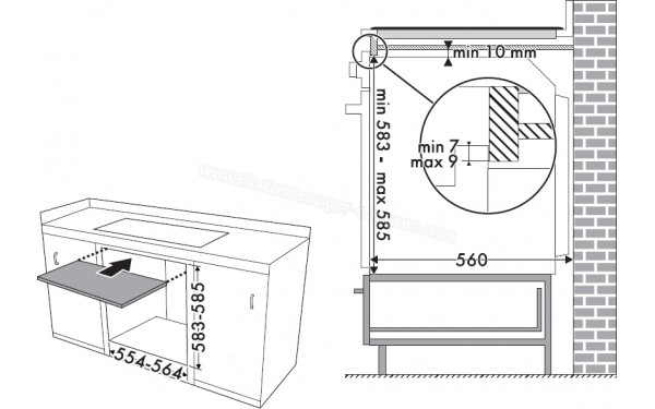SMEG SFP6301TVX - Sch&eacute;ma technique encastrement sous les plans de cuisson (uniquement sur les mod&egrave;les &agrave; pyrolyse)